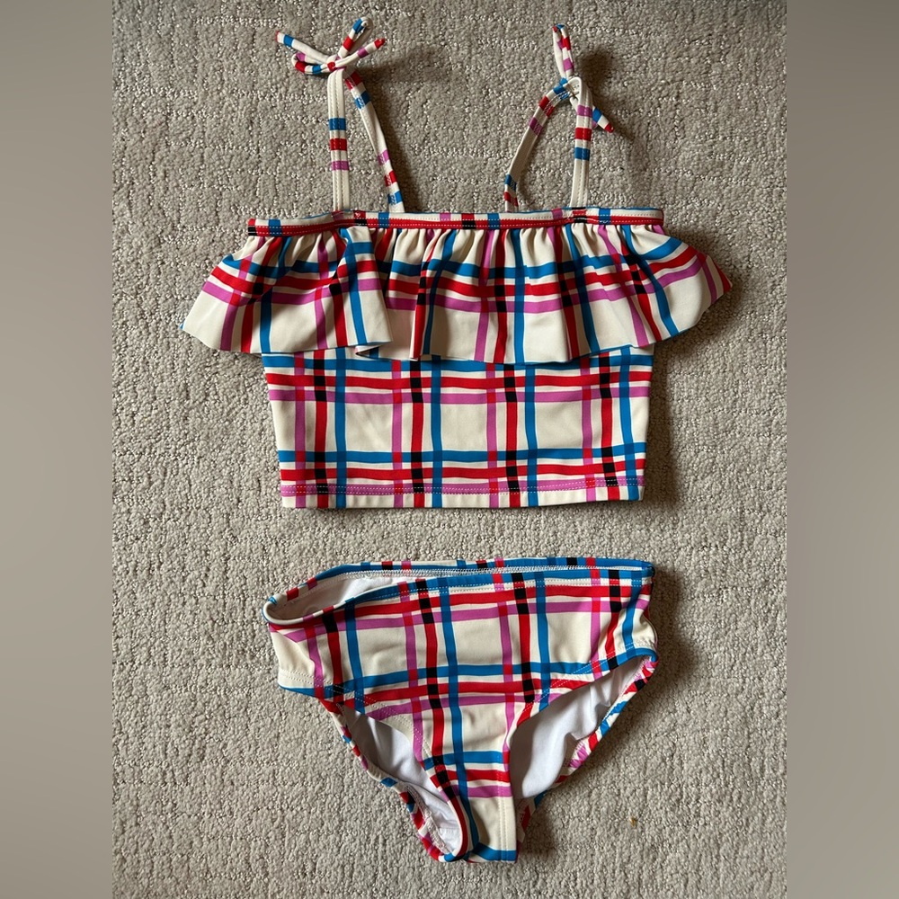 Hanna Andersson plaid colorful two piece swimsuit size 6/7